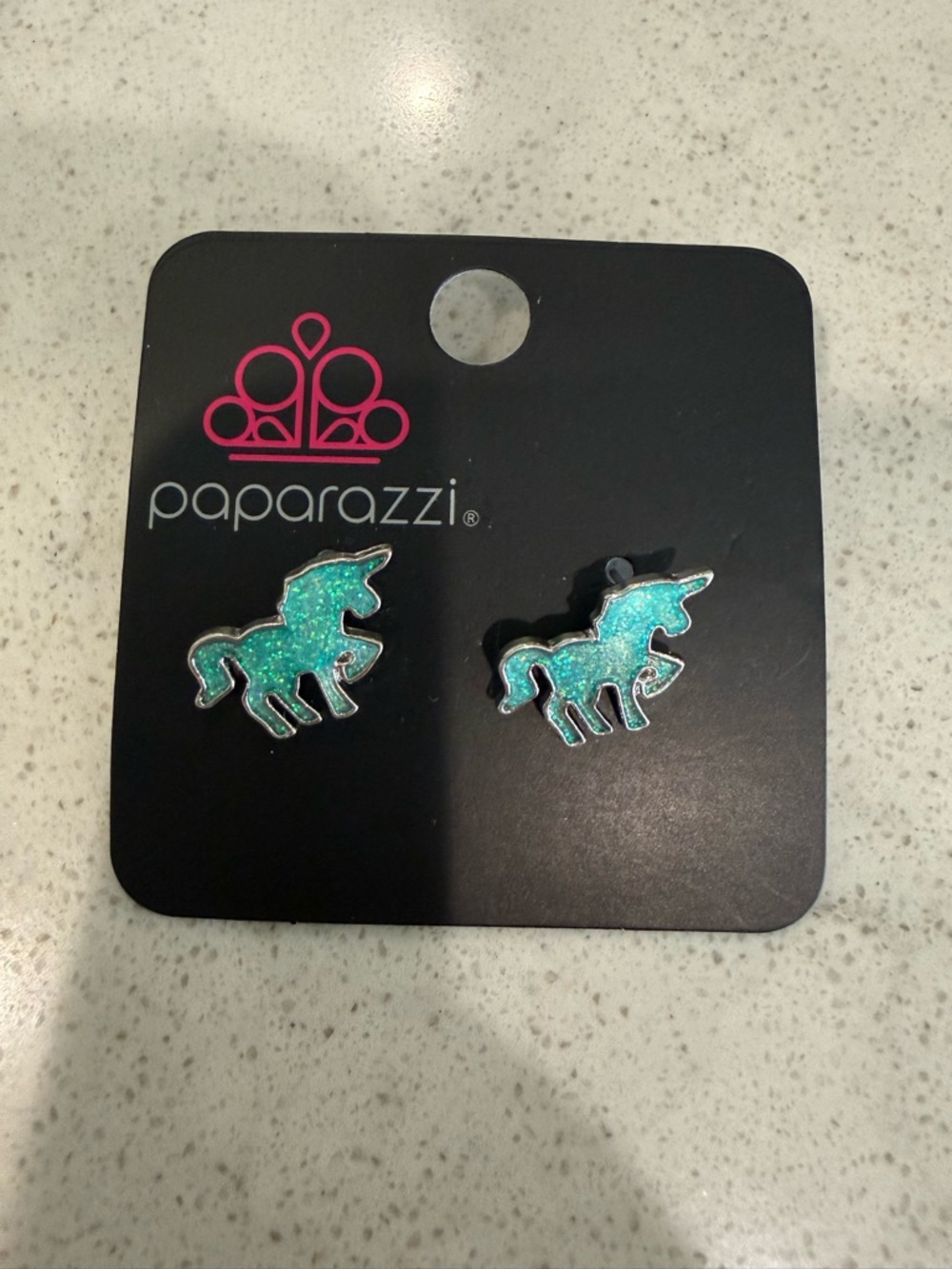 paparazzi Aqua Glitter Unicorn Stud Earrings